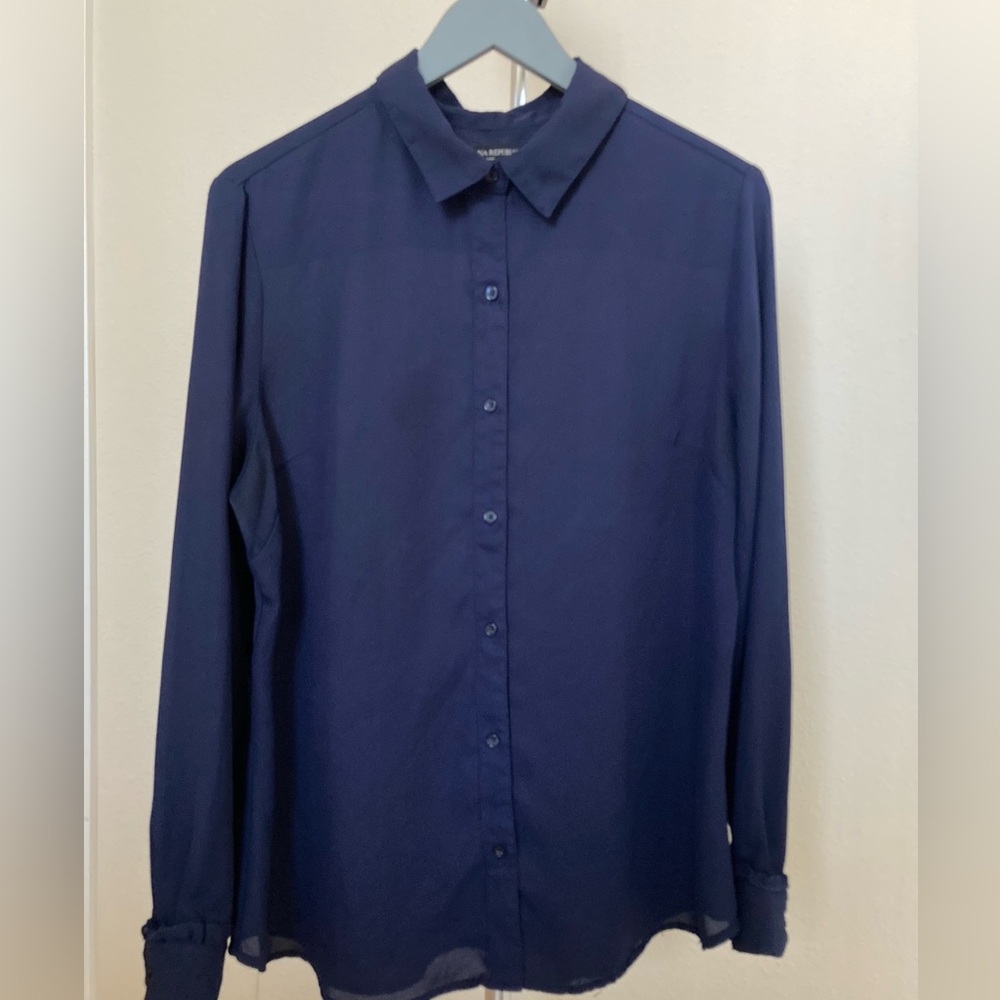 Banana Republic Georgette Navy Blue Blouse - Women Large Petite